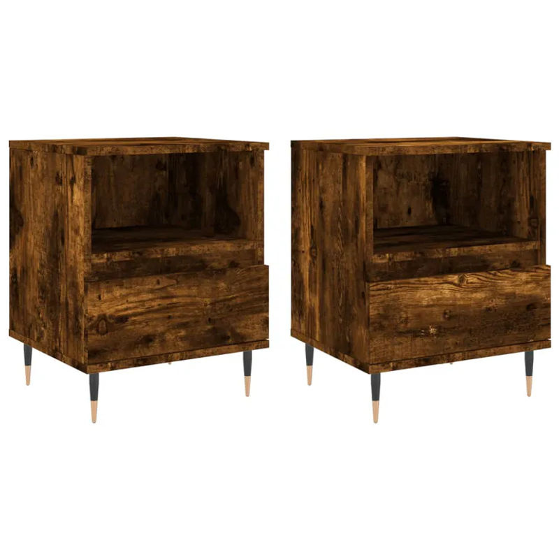 Vidaxl Nachttische 2er Set in Räuchereiche Braun im Industrial Design aus Holzwerkstoff und Metall, B/T/H: 40 x 35 x 50 cm - Bild 2