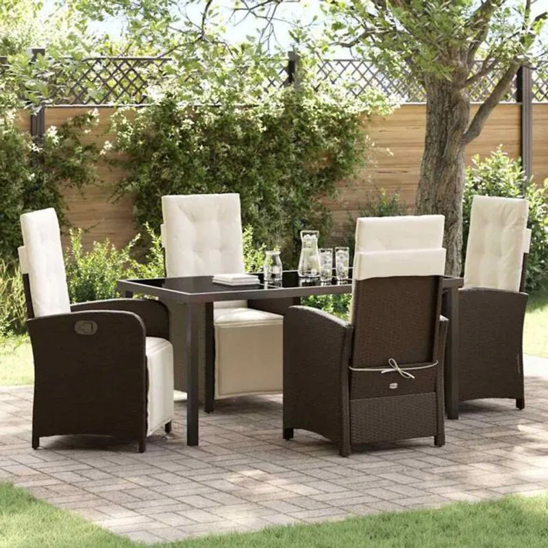 vidaXL Gartenmöbel-Set aus Polyrattan und Glas in Braun, 5-teilige moderne Essgruppe mit Stahlgestell - Bild 1