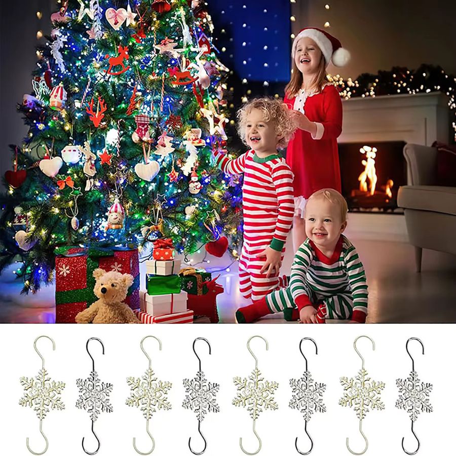 Runtowo 10 Stück Weihnachts-Schneeflockenhaken in Silber für Weihnachtsbaumschmuck und Dekoration - Bild 2