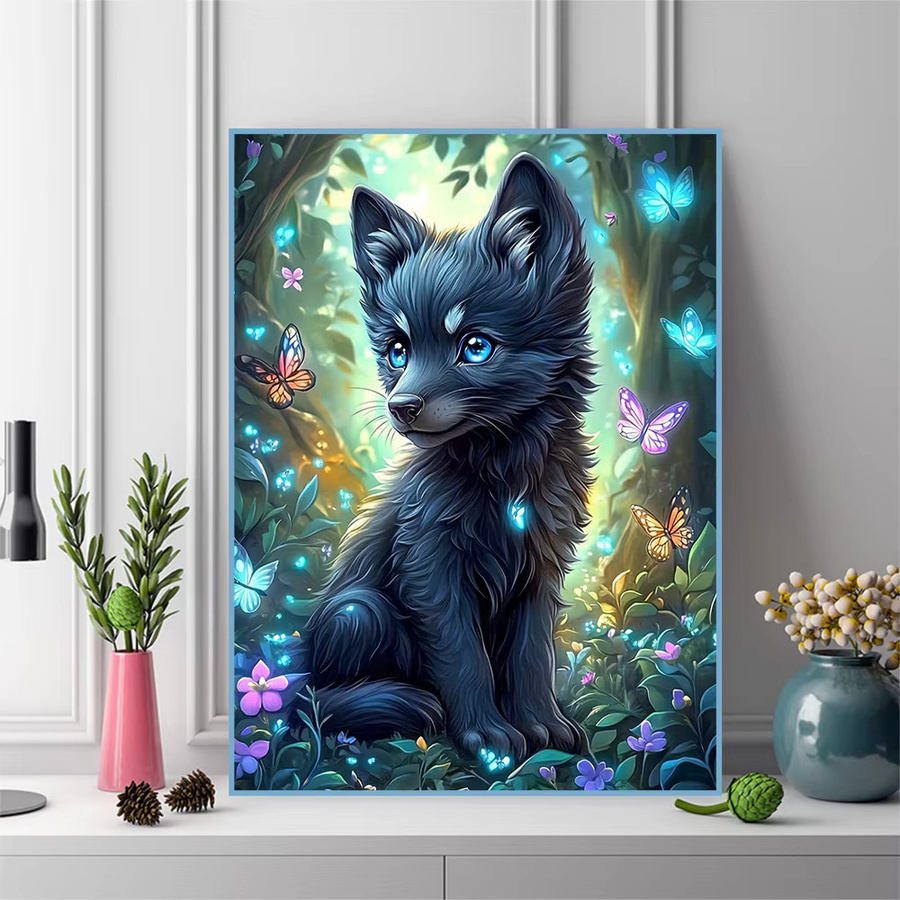 EverShine Diamantmalerei Wolf und Schmetterling als vollquadratische Mosaik-Stickerei für Kinder in Multicolour, Breite: 30,0 cm, Höhe: 20,0 cm - Bild 3