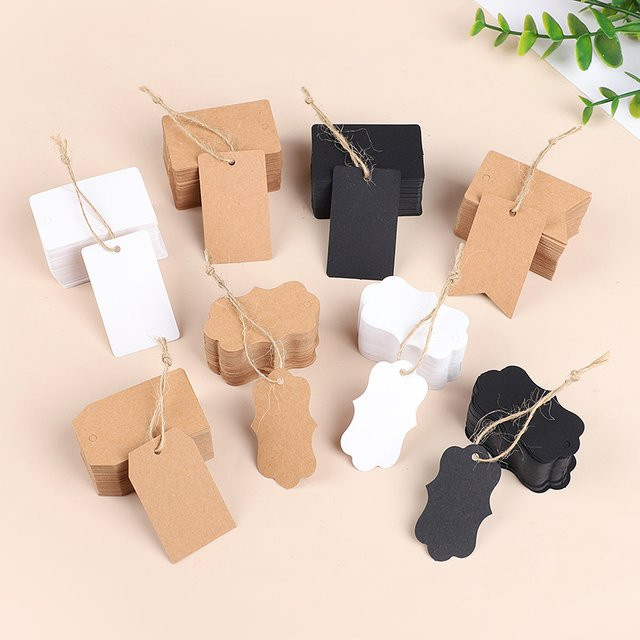 100 Stück leere Geschenkanhänger aus braunem Kraftpapier mit Seilen zur Dekoration von Hochzeiten, Geburtstagen und Partys - Bild 1