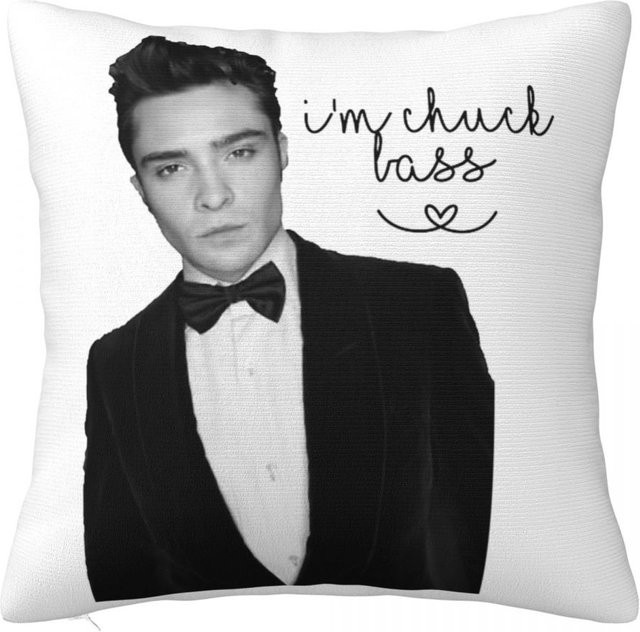 Ed Westwick Ich Bin Chuck Bass bedruckter Kissenbezug aus Polyester, Weiß, B/B/H: 30 x 30 x 30 cm - Bild 1