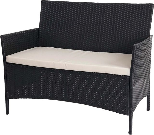 PROREGAL Halden Sitzbank aus Poly-Rattan in Anthrazit mit cremefarbenen Kissen, H: 83 cm, B: 106 cm, T: 60 cm - Bild 1