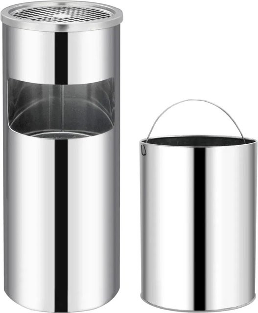 vidaXL Mülleimer mit Aschenbecher aus Edelstahl in Silber, Volumen: 30 l - Bild 1