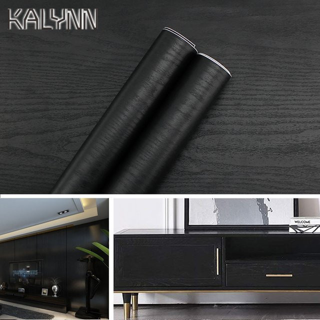KALYNN Selbstklebende Holz Tapete in Schwarz aus wasserdichtem PVC Vinyl für Küchenschränke und Arbeitsplatten, Breite: 55 cm - Bild 1