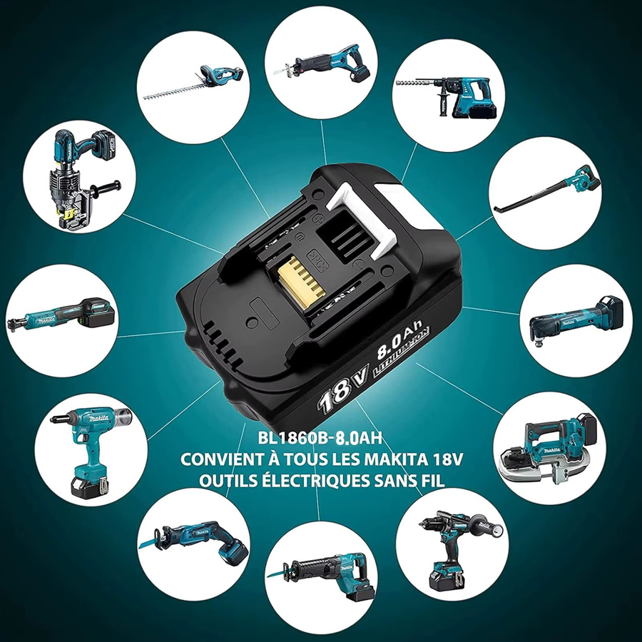 Turpow 18V 8000mAh Akku für Makita BL1830 BL1815 BL1860 BL1850 BL1840B Akku-Elektrowerkzeuge inklusive 4A 6A Ladegerät in Schwarz - Bild 6