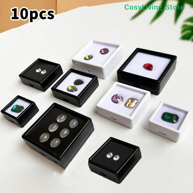 10 Stück Schmuckorganizer Diamant-Verpackungsboxen für Edelsteine und Ringe, Farbe: Weiß, Material: Kunststoff, Breite: 2 cm - Bild 1