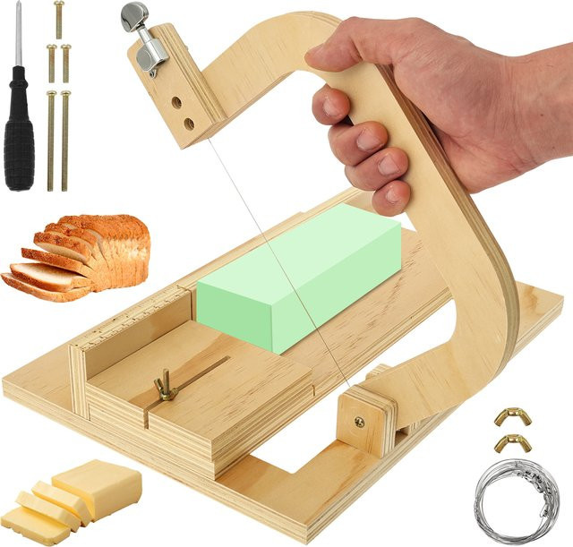 Handgefertigter Seifenschneider aus Holz mit verstellbarem Draht in Braun, vielseitiges Schneidwerkzeug für Seife, Kerzen, Käse, Butter und Brot - Bild 1