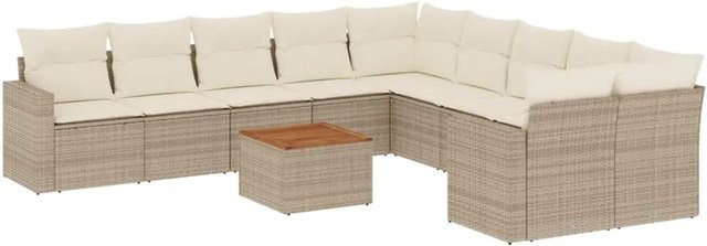 vidaXL 11-teilige Garten-Sofagarnitur aus Poly-Rattan und Akazienholz mit Kissen in Beige-creme - Bild 1