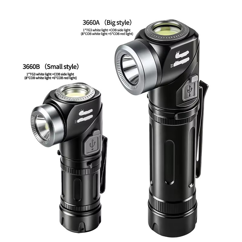 JIASHUAIXIN LED COB Stirnlampe aus Aluminiumlegierung, wasserdicht, wiederaufladbar mit USB-C, schwarz, mit verstellbarem Magnetschwanz und 90 Grad Neigungswinkel - Bild 3