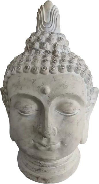 Relaxdays Buddha Kopf XXL aus Polyresin in Beigegrau, wetterfest, Höhe: 78 cm, Breite: 45 cm, Tiefe: 39 cm - Bild 1