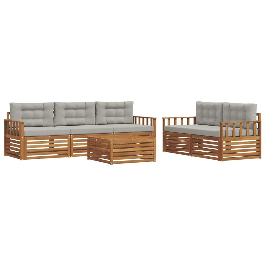 vidaXL Outdoor-Sofagarnitur 6-teilig aus Akazienholz mit Kissen in Beige und Grau - Bild 2