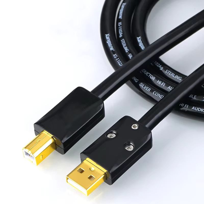 HiFi USB-A auf B Datenkabel aus Sterling Silber für PC, DAC und Mixer in Schwarz und Silber - Bild 5