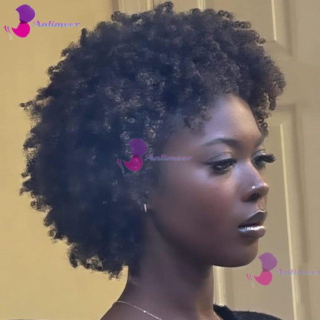 Anlimeer Afro-Perücke aus Echthaar, Kinky-Curly, 6 Zoll, Damen - Bild 1