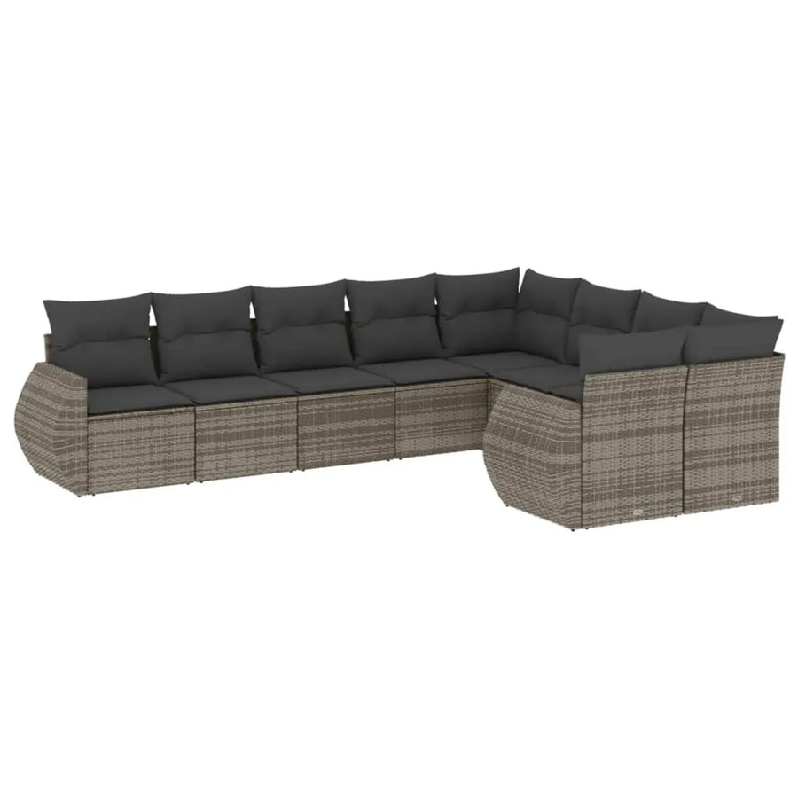 vidaXL 9-tlg. Garten-Sofagarnitur in L-Form aus grauem Poly-Rattan mit Sitzkissen und Stauraum - Bild 2