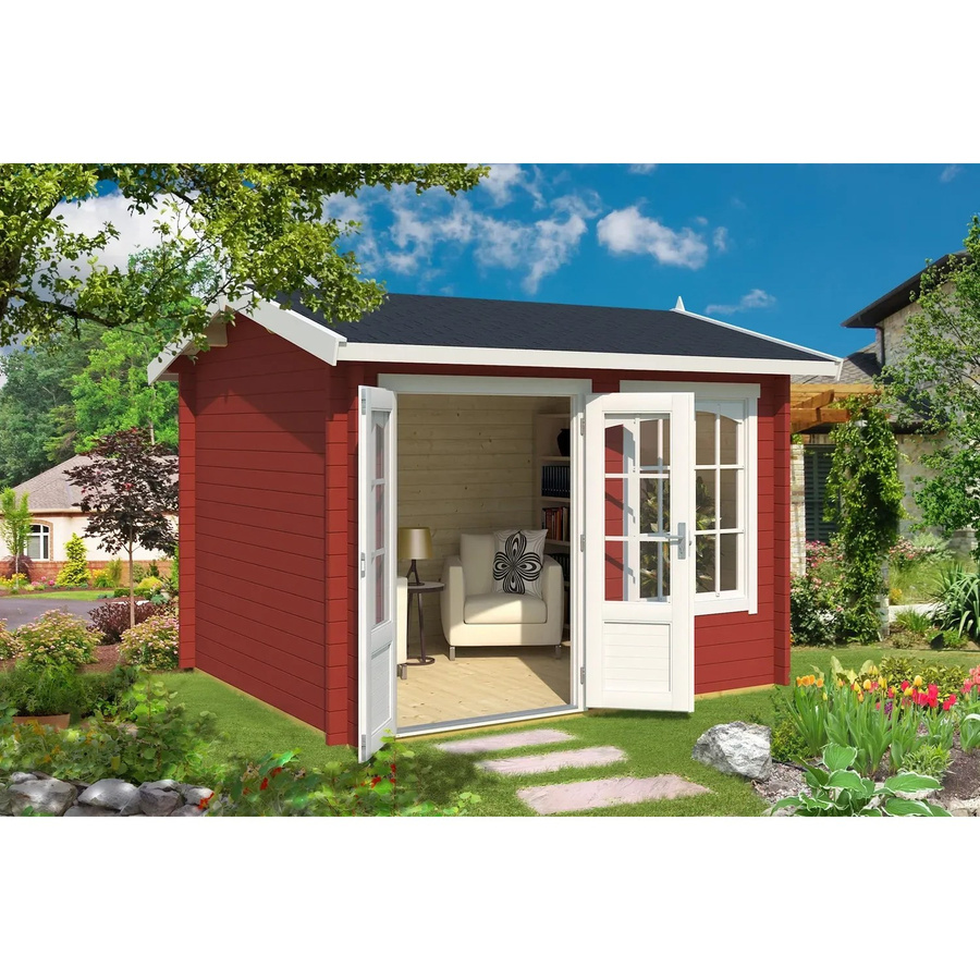 Lasita Blockbohlenhaus Alex Gartenhaus mit Satteldach in Schwedenrot, B/H/T: 340 x 245,1 x 308,3 cm - Bild 2
