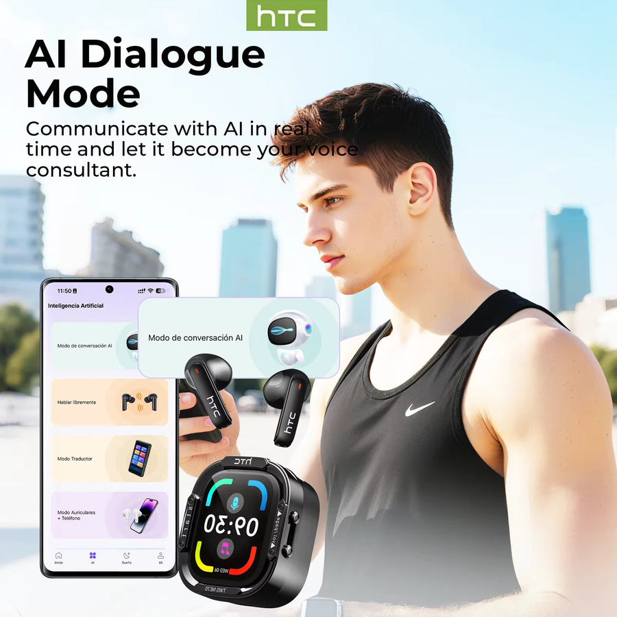 HTC NE70 Bluetooth V6.0 In-Ear Kopfhörer mit Touchscreen, AI-Übersetzer und HD-Bass in Schwarz - Bild 3