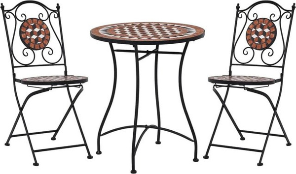 vidaXL 3-tlg Bistro-Set aus Keramik und Eisen in Rot mit rundem Mosaik-Tisch und 2 Stühlen für den Garten