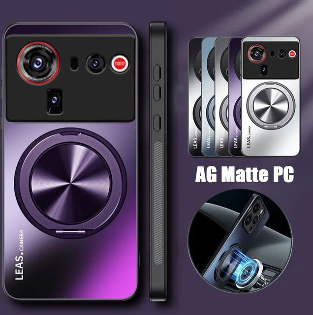 MagSafe Magnetische Hülle für ZTE Nubia Z80 Ultra in Weiß mit mattem AG-Finish, stoßfester Stoßstange und rotierendem Ringhalter - Bild 1