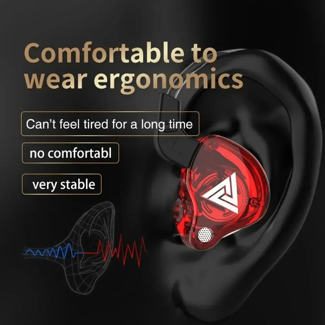 QKZ AK6 In-Ear Kopfhörer mit Mikrofon, Stereo Sport-Headset mit 3,5 mm Klinkenanschluss, Farbe: Rot - Bild 1