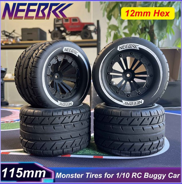 NEEBRC Monster Reifen, 4-teiliges Set, 1:10, 115mm, 12mm Hex, Schwarz - Bild 1
