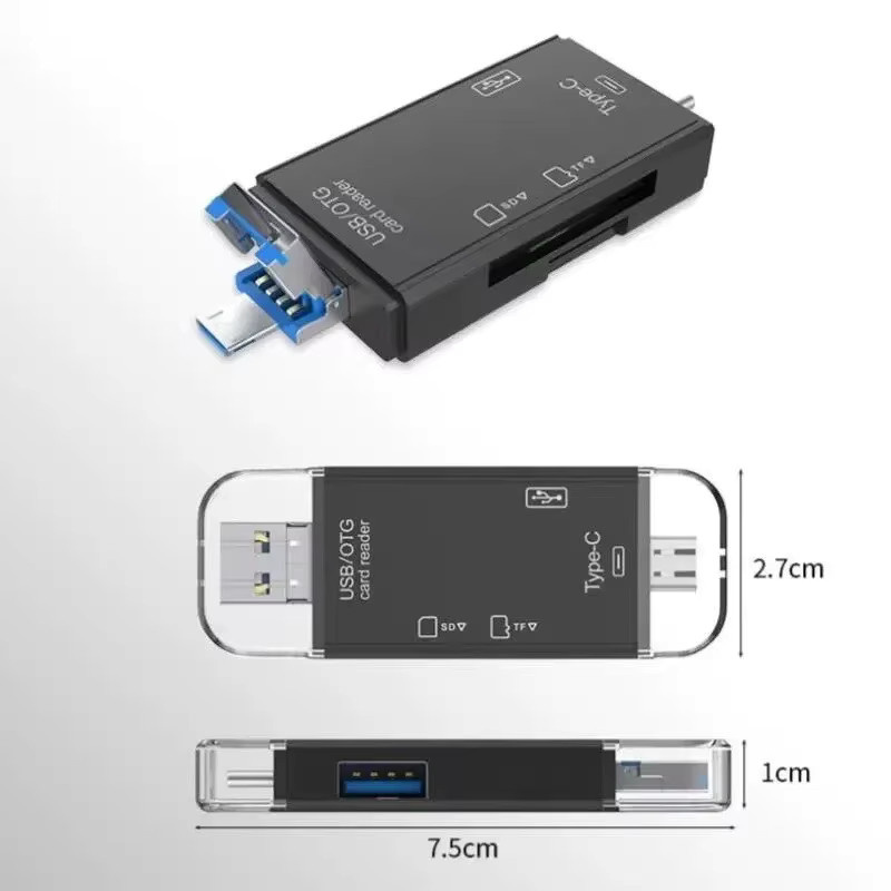 6-in-1 Multifunktions-Kartenleser mit USB 3.0 und USB-C OTG-Konverter für TF und SD Karten in Schwarz - Bild 4