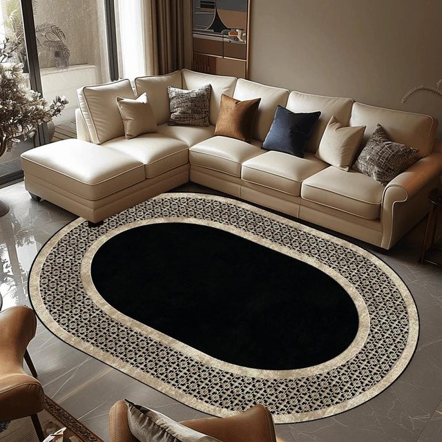 Karpetti Ovaler Wohnzimmerteppich Schwarz, Waschbar und Rutschfest, B/T: 80 x 160 cm - Bild 1