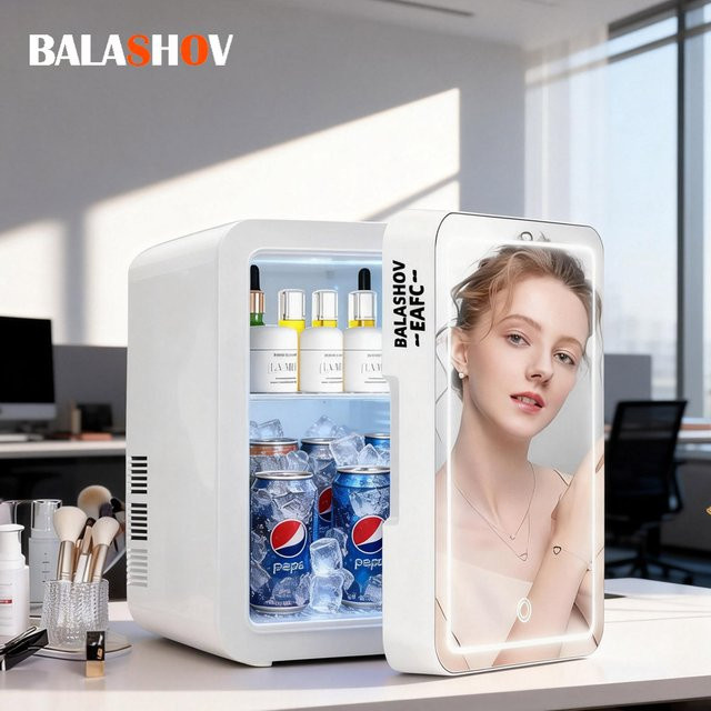 BALASHOV Mini-Kühlschrank für Kosmetik in Weiß mit Spiegel, 4l tragbarer Multifunktions-Kühlschrank für Auto, Camping und Zuhause - Bild 1