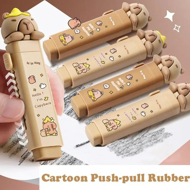 Capybara Push-Pull Radiergummi aus Silikon in Braun mit austauschbarem Kern für Schüler und Schule - Bild 1