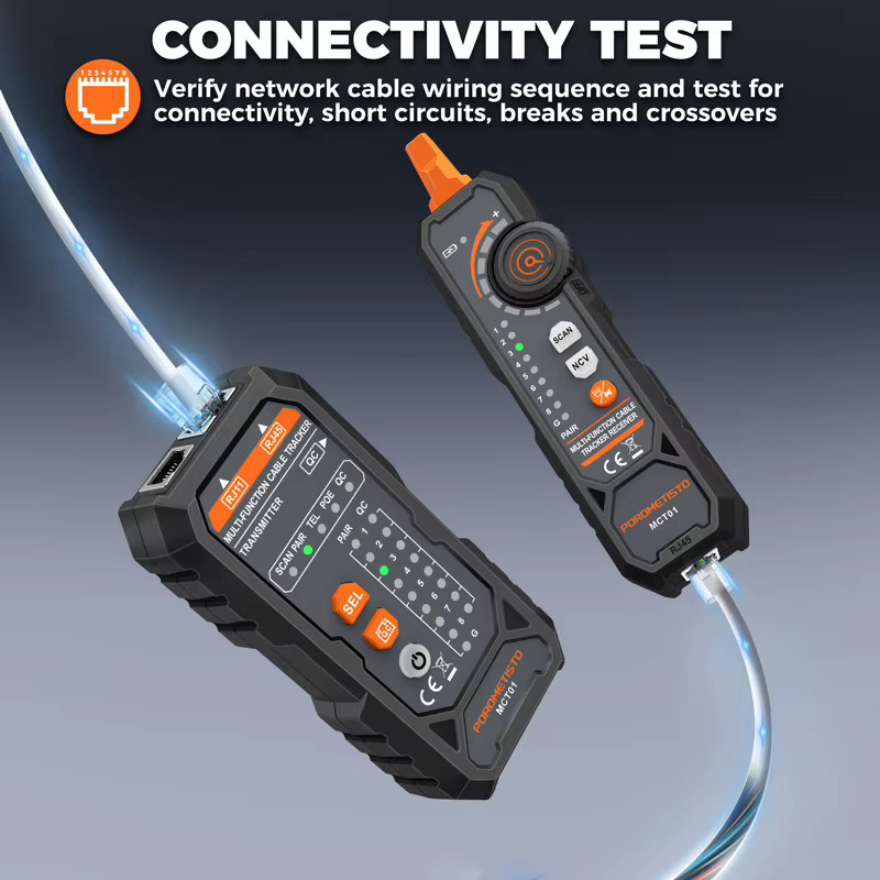 POROMETISTO MCT01 Netzwerkkabeltester mit PoE-Test und Crimping-Funktion für Cat5 und Cat6 in Schwarz - Bild 3
