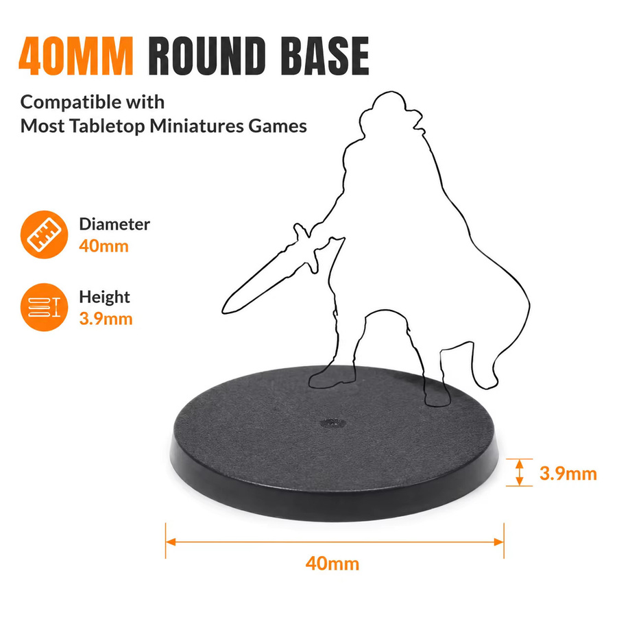 Wargame Base World Gaming-Miniaturen, 40 mm runde Kunststoffbasen, Schwarz - Bild 2