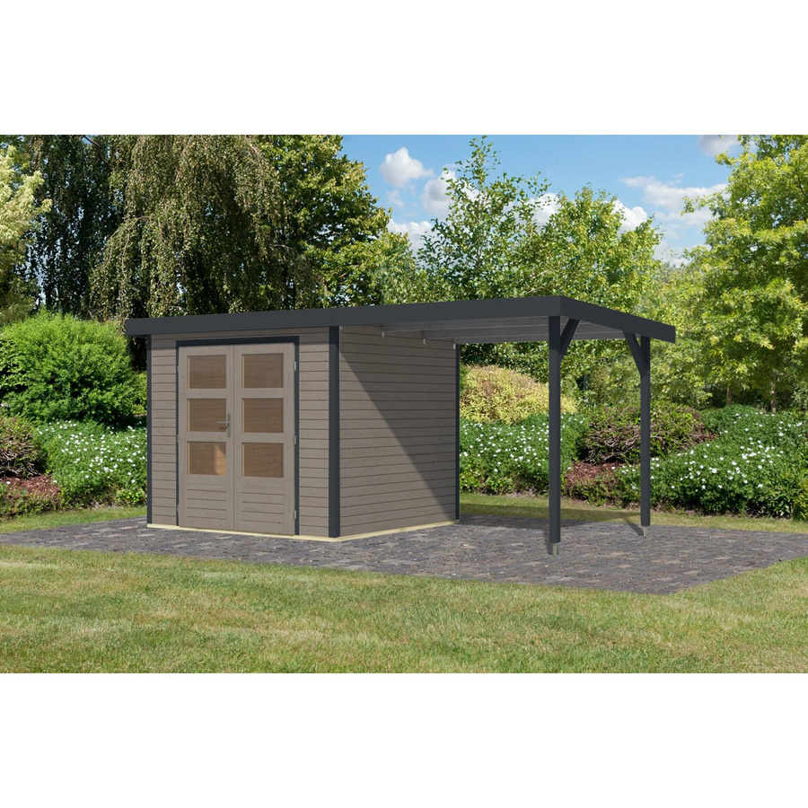 Karibu Gartenhaus Ernesto 3D mit Anbaudach in Wassergrau/Anthrazit B/T/H: 209 x 238 x 213 cm - Bild 2
