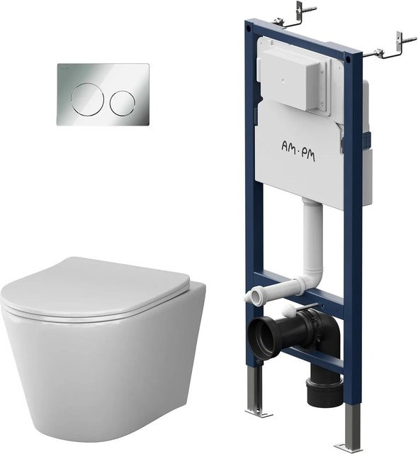 AM.PM Wand-WC Set Spike mit Vorwandelement und Drückerplatte in Weiß und Silber - Bild 1