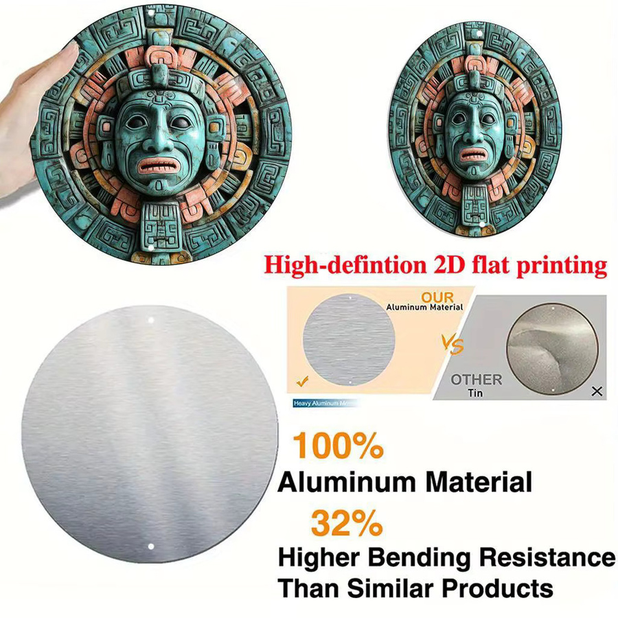 Potdemiel Maya-Kalender Wandkunst aus Aluminium, rundes Vintage-Schild mit geometrischem Design, Durchmesser: 20 cm - Bild 4