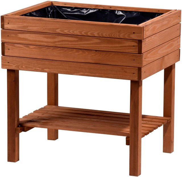 Dobar Hochbeet Kubus aus Kiefernholz mit Ablage und Pflanzfolie, braun, B/T/H: 80 x 80 x 60 cm - Bild 2