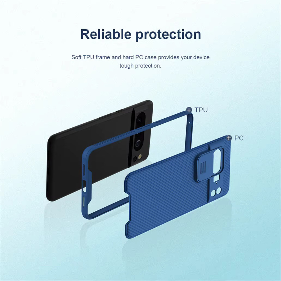 Nillkin CamShield Pro Schutzhülle für Google Pixel 8 Pro und Google Pixel 8 in Blau mit Schiebe-Kameraschutz - Bild 5