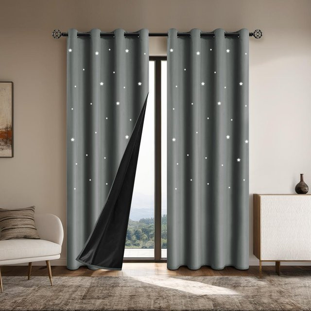 Yiran Furniture Verdunkelungsvorhang mit Sternen-Design in Dunkelgrau, lichtblockierend, Breite: 132 cm, Höhe: 241 cm - Bild 1