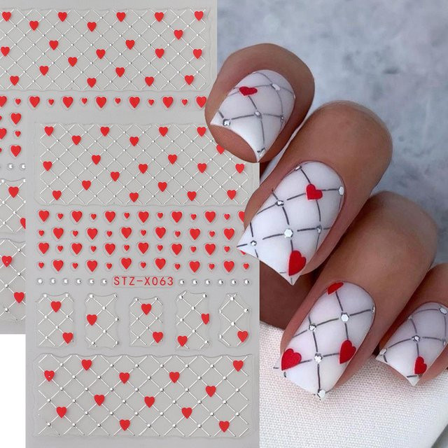 3D Valentine Love Heart Nagelaufkleber, Rot, Glänzend - Bild 1