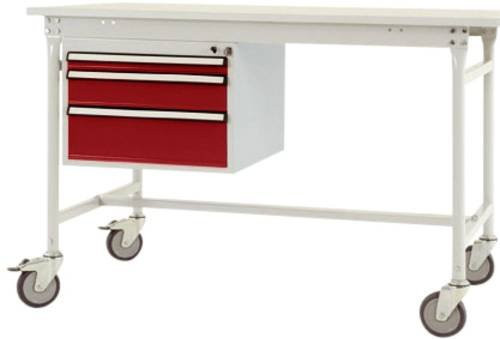 Manuflex BASI Mobiler Gehäuse-Unterbau mit 3 Schubfächern in Rubinrot RAL 3003 für Tischtiefe 800 mm - Bild 1