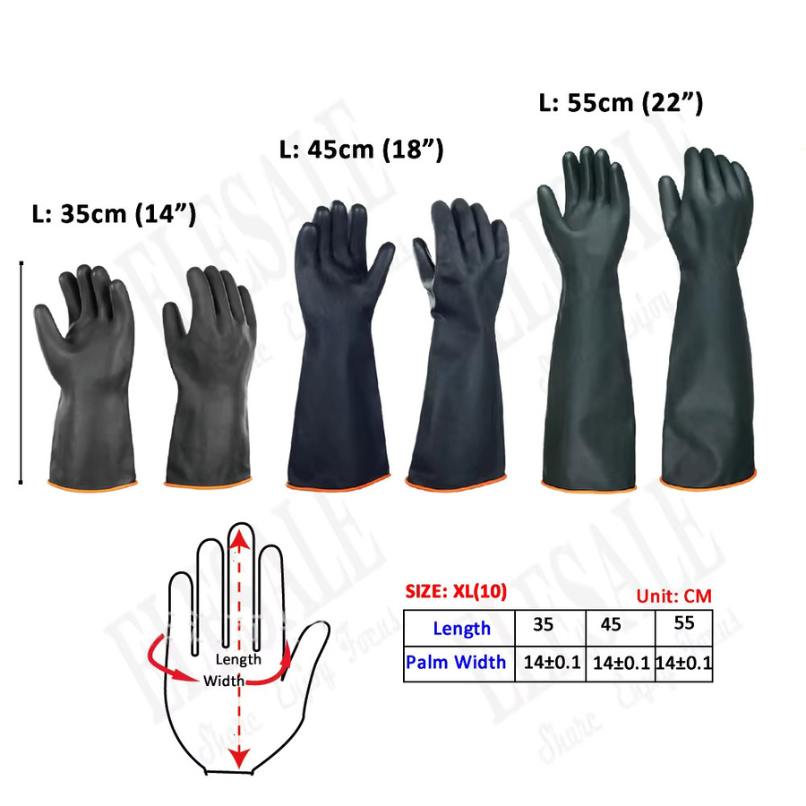 ELESESAFE Arbeitsschutzhandschuhe aus wasserdichtem Latex in Schwarz, chemikalien-, säure- und ölbeständig, Größe 35-55 cm - Bild 5