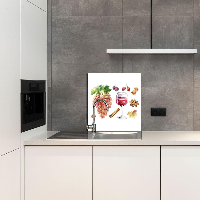 Modernes Glaspaneel für die Küche mit floralem Design in Rot und Mehrfarbig, B: 60 cm, H: 65 cm - Bild 2