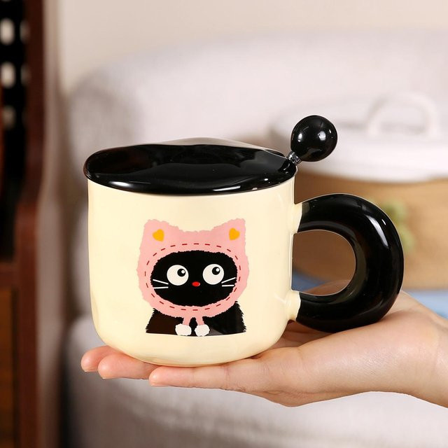 Personalisierte Keramiktasse mit Deckel von Yiran toy 1, niedliches Katzen-Design, Multicolor, 400 ml - Bild 1