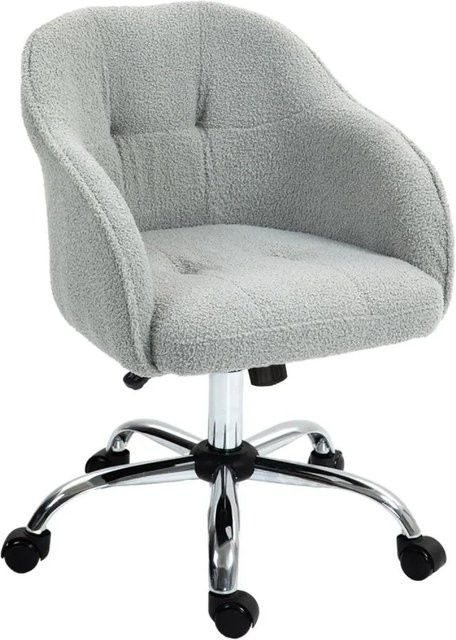 HOMCOM Ergonomischer Homeoffice Stuhl in Grau mit Teddy-Textur und Kunstleder, Schwenkbar mit Armlehnen und Rollen, B/T/H: 56 x 61 x 120 cm - Bild 1