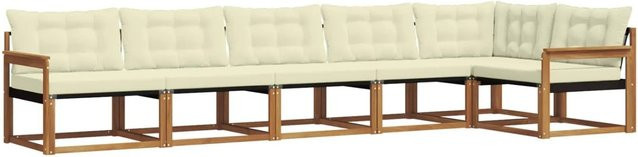 vidaXL Outdoor-Sofagarnitur 6-teilig aus Akazienholz in L-Form mit Kissen in Beige und Creme - Bild 1