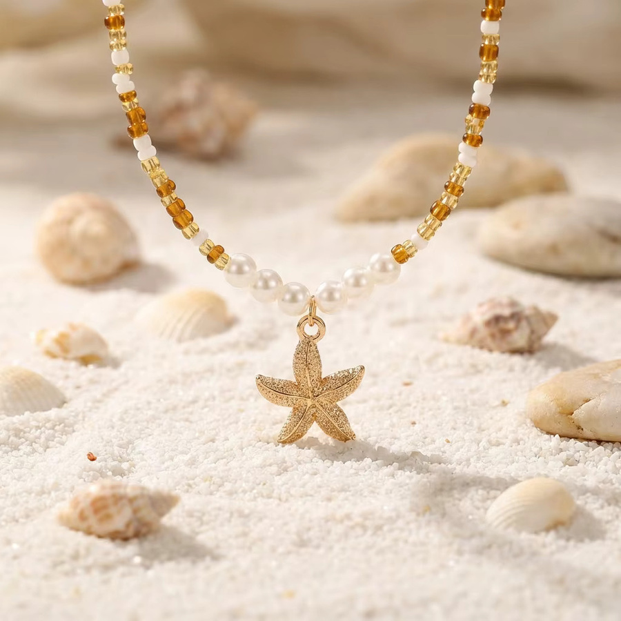 Rinhoo Choker Halskette, Goldfarben, Perle, Seestern-Anhänger, Damen - Bild 3