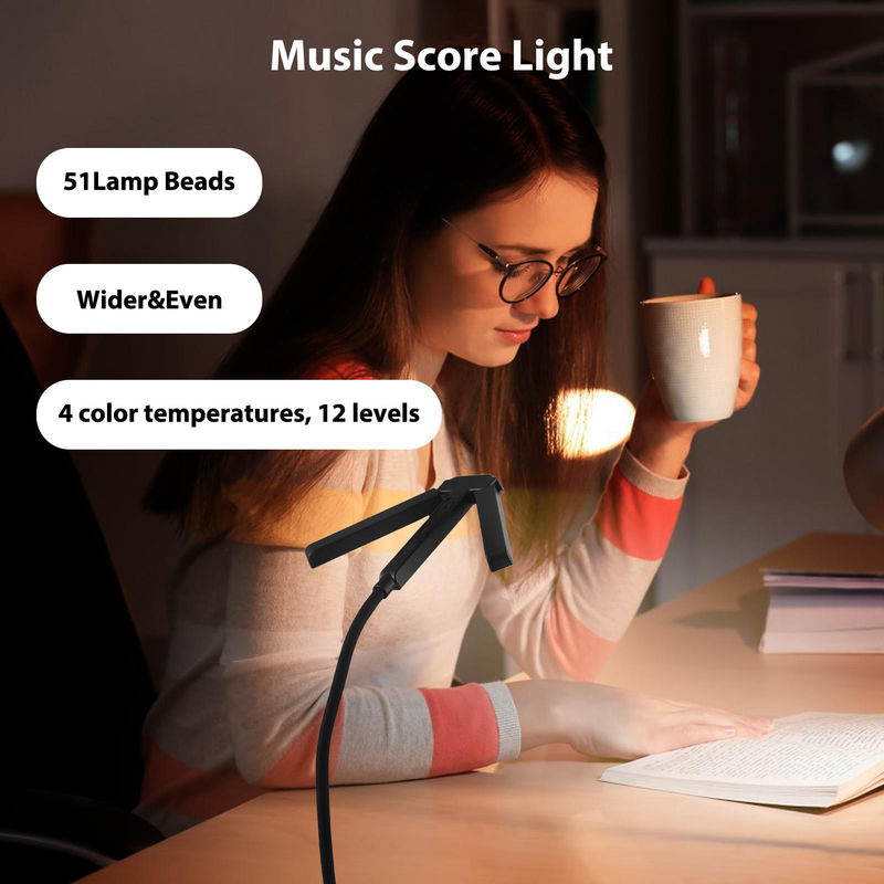 TOMTOP JMS Notenpultleuchte in T-Form mit Klemme, faltbare LED-Lampe mit 51 LED-Perlen, 4 Farbtemperaturen und 12 Helligkeitsstufen, schwarz - Bild 2