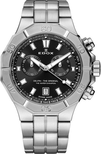 Edox Chronograph, Quarz, Edelstahl, Schwarz, 43 mm, Herren - Bild 1