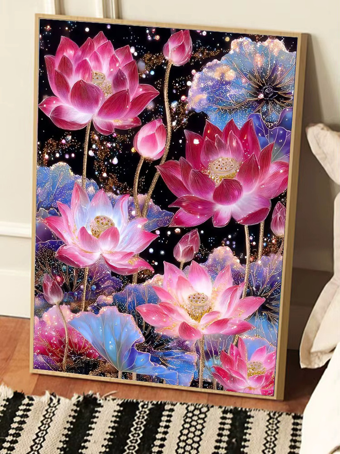 Huacan Diamant-Malerei Set Lotus Blumen Dekorative Diamant-Stickerei in Multicolour B/H: 30 x 20 cm - Bild 5