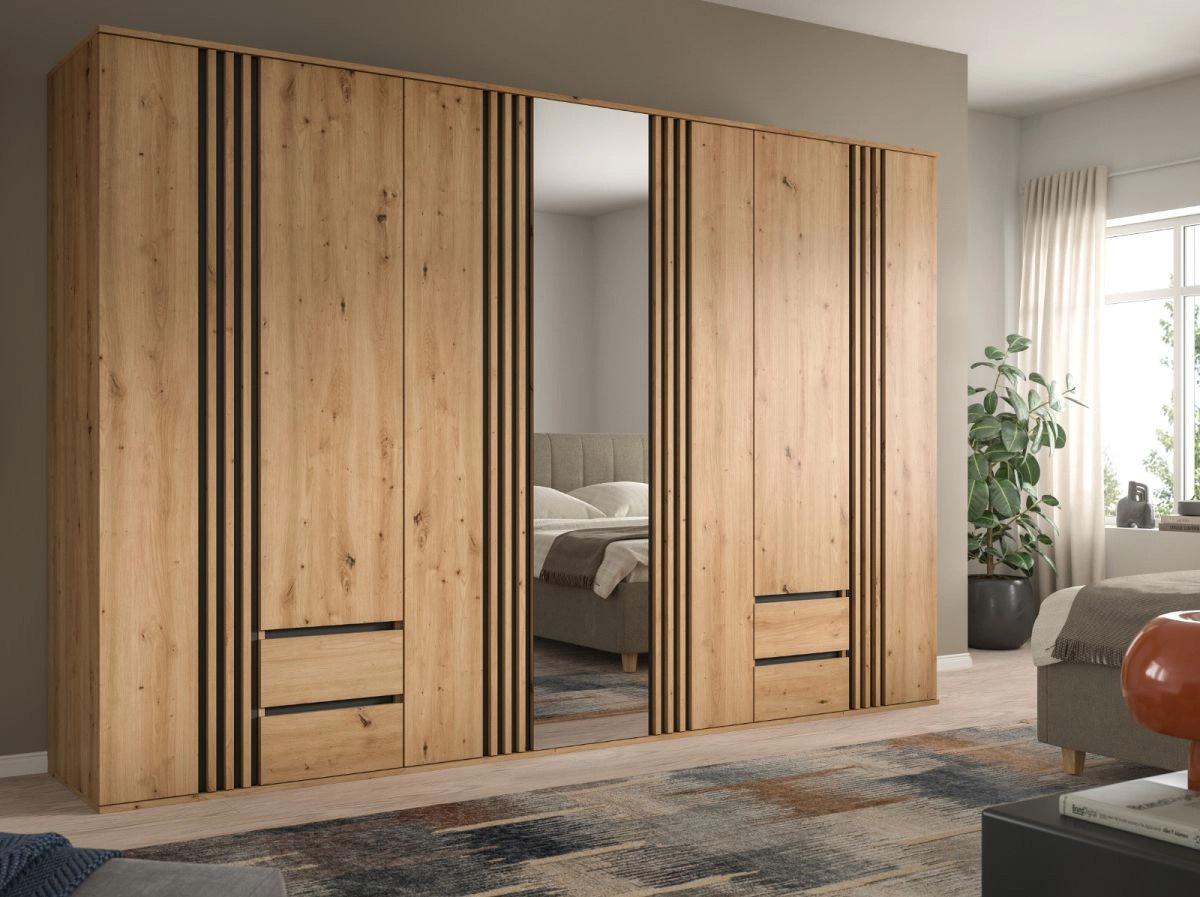 Kleiderschrank Björke mit Spiegel und integrierten Schubladen in Artisan Eiche, B/H: 280 x 192 cm - Bild 2