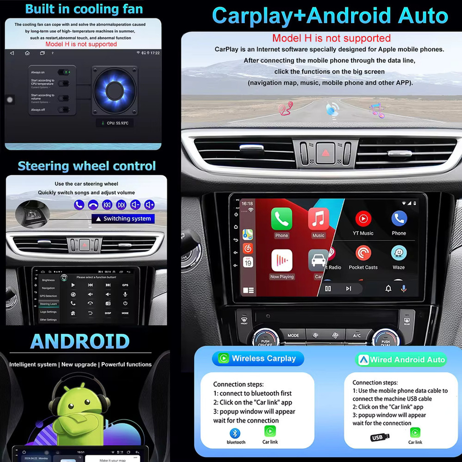 KJ-NAVI Android 16 Multimedia Autoradio für Hyundai Tucson 3 (2015 - 2018) mit Navigation, Wireless CarPlay und Bluetooth in Schwarz - Bild 2